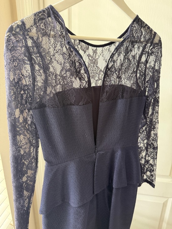 David Meister Navy Lace Long-Sleeve Peplum Sheath Dress - Picture 8 of 12